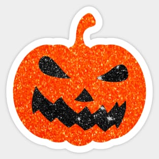 Bright Orange Faux Glitter Halloween Pumpkin Face Sticker